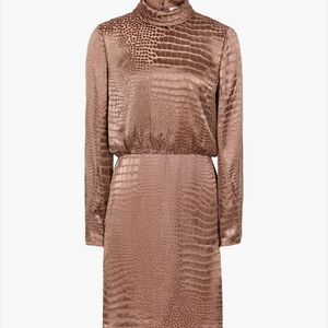 $245 Reiss Emma Bronze Snakeskin Burnout Dress Size 8 Animal Print A-Line